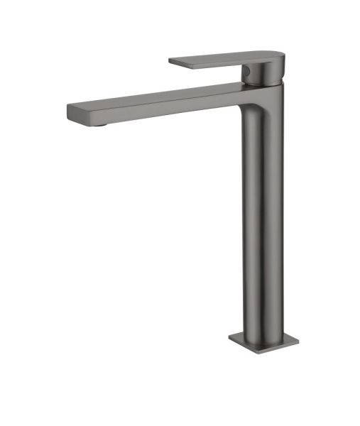 AQG Alpha, высокий однорычажный смеситель для раковины без донного клапана, цвет оружейная сталь (PVD)