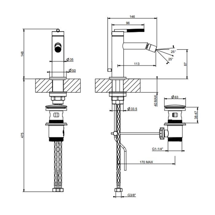GESSI INGRANAGGIO Смеситель для биде на 1 отверстие, однорычажный , цвет Black Metal Brushed PVD