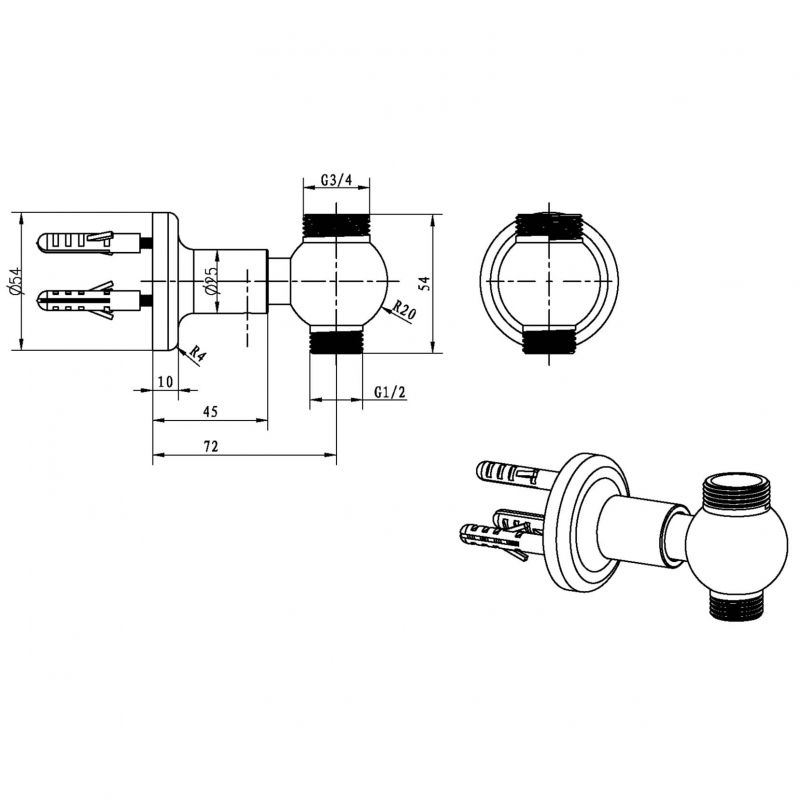 Штуцер для душевой стойки MEDICI