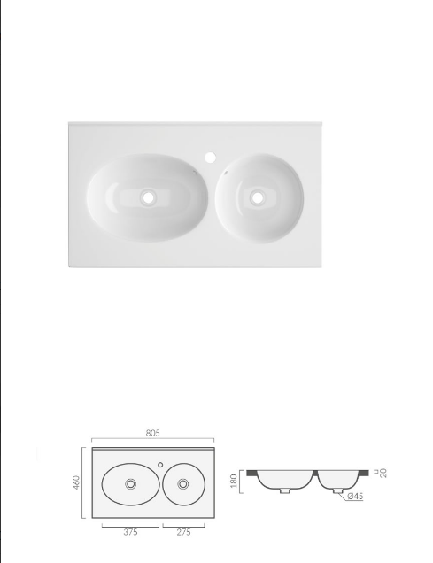 Раковина Double SELLA (805х460х180) двойная накладная Cerutti SPA