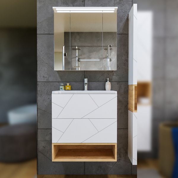 Комплект мебели для ванной Бриклаер КРИСТАЛЛ 70ZB, белый/дуб бунратти