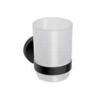 Стакан X-ROUND BLACK одинарный для зубных щёток с держателем, черный, Sapho