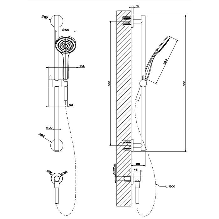 Gessi Emporio Emporio shower Штанга в комплекте с душевой лейкой, шланг 1,50 м и вывод воды, цвет: Chrome