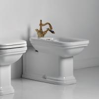 Kerasan Waldorf Биде напольное пристенное удлиненное "Prolongato" 65х37см с 1 отв. под смеситель, белое, цвет заглушки - ,бронза