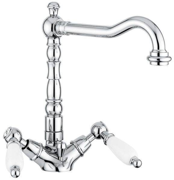 Emmevi Deco Ceramic, двухрычажный смеситель для раковины (излив 19 см), с донным клапаном, цвет хром