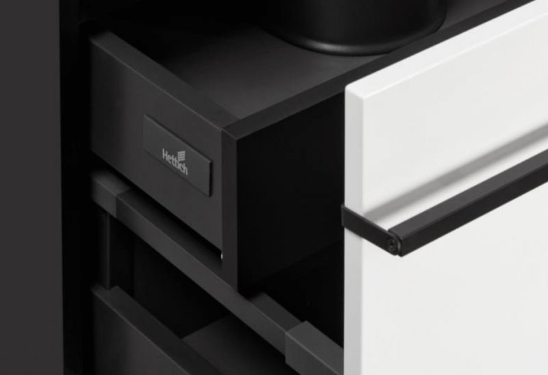 Тумба под раковину, Roca, Aneto, ширина, мм-585, глубина, мм-450, высота, мм-429, ящики-2 (один внешний, второй внутренний), цвет-белый глянец/черный матовый