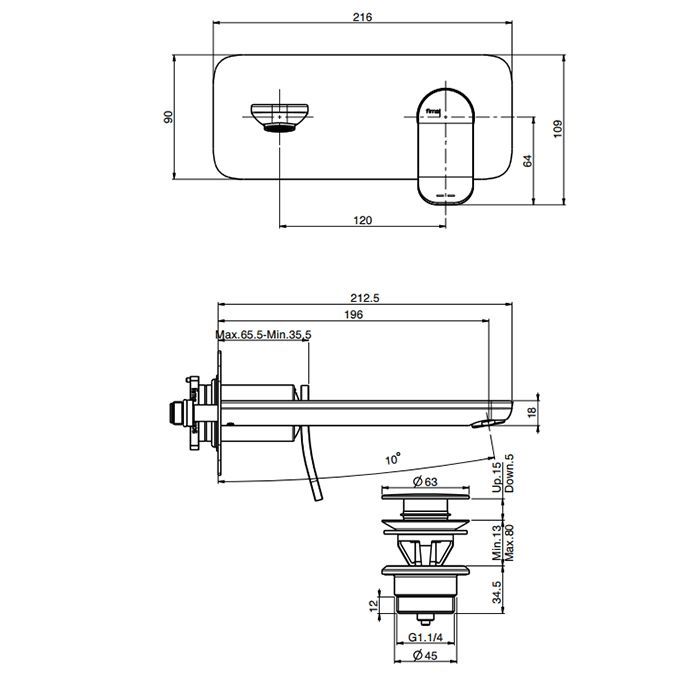 Fima Carlo Frattini Flo Cмеситель для раковины, встраиваемый, излив: 19.6см., цвет: чёрный матовый, артикул F3821WLX5NS