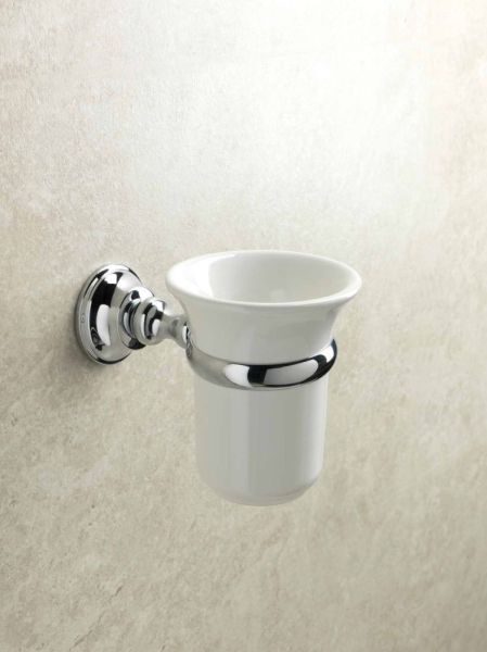 Stil Haus Smart, настенный керамический стакан, цвет хром - белая керамика