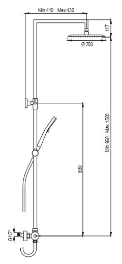 AQG Berenice, душевая колонна регулируемая по высоте 95-150 см, c термостатом и круглым верхним душем 25 см, цвет хром, артикул 20BER25ESD02