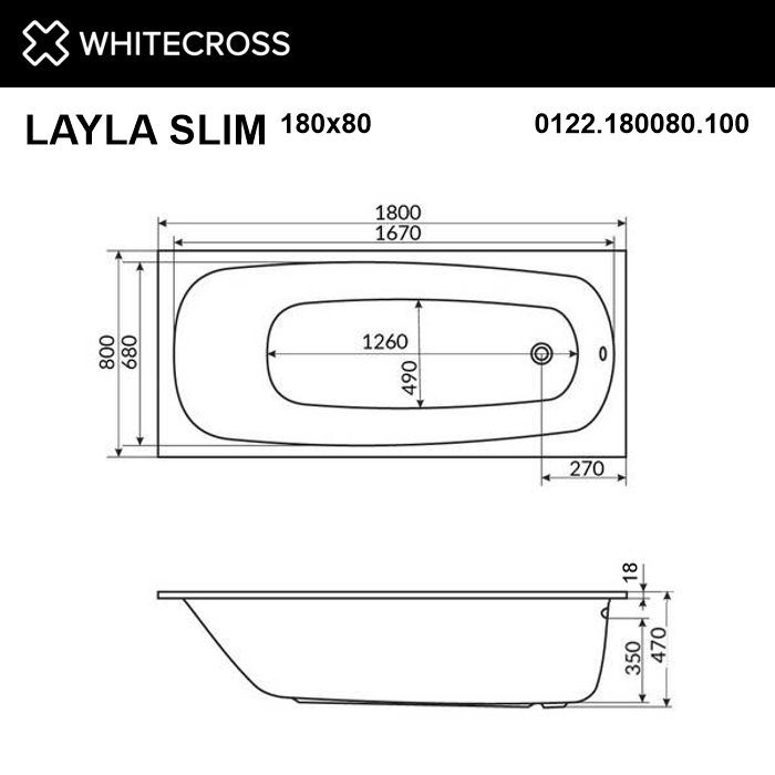 Ванна WHITECROSS Layla Slim 180x80 "SMART" (золото)