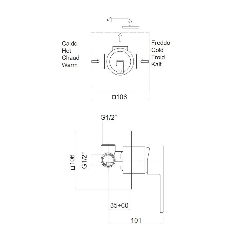 Смеситель для душа встраиваемый Webert Pegaso PE880101010, золото