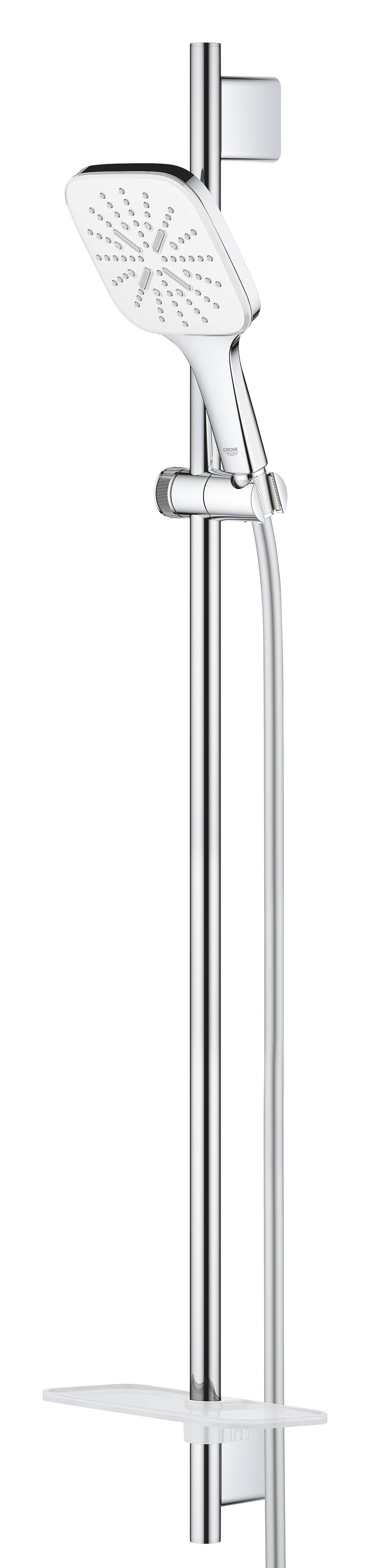Душевой гарнитур GROHE Rainshower SmartActive 130 Cube, 3 вида струй, белая луна (26586LS0)