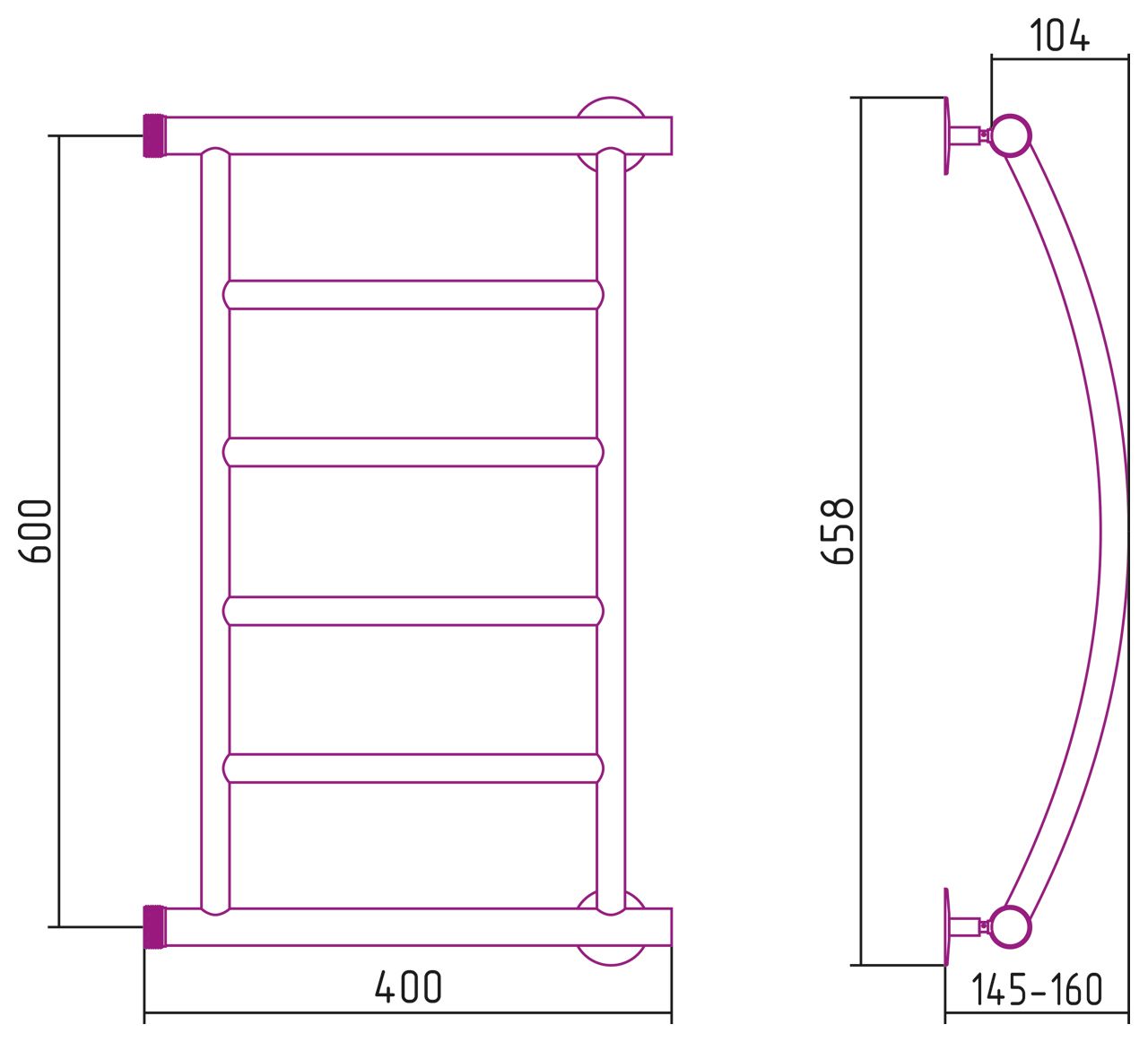 Полотенцесушитель водяной СТИЛЬЕ "Минор 0602" 600х400 (4) Г (Без покрытия)