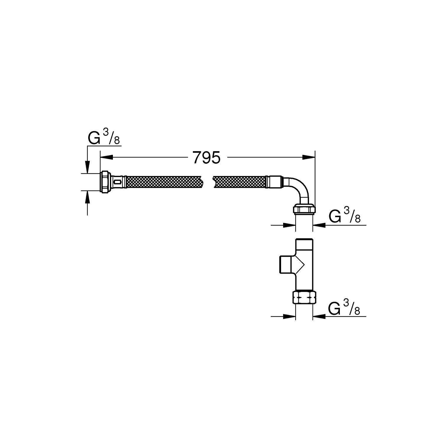 Набор GROHE для подключения сиденья-биде: шланг 795 мм, Т-образное подключение, хром (14074000)
