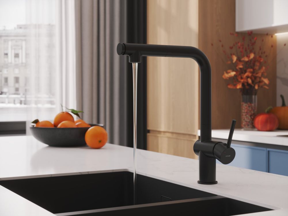 Смеситель для кухни Cersanit FLAVIS однорычажный с выдвижным изливом два режима черный (68237), артикул 68237