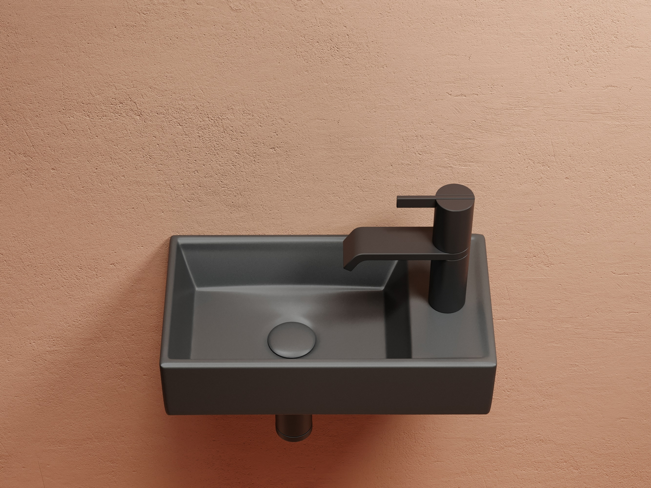 Умывальник подвесной прямоугольный (чаша слева, отверстие под смеситель справа) цвет темный антрацит матовый Элемент (Element) 407x217x100, артикул CN6051LMDH