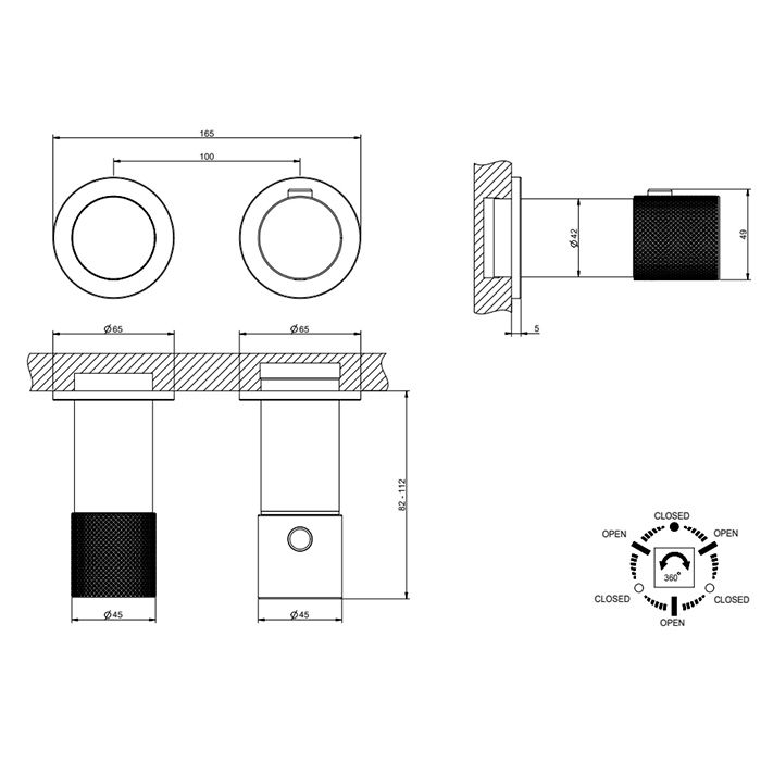 GESSI HABITO DIAMANTATO Смеситель настенный встраиваемый, термостатический, с переключателем на 3 положения, внешняя часть, цвет Black Metal PVD