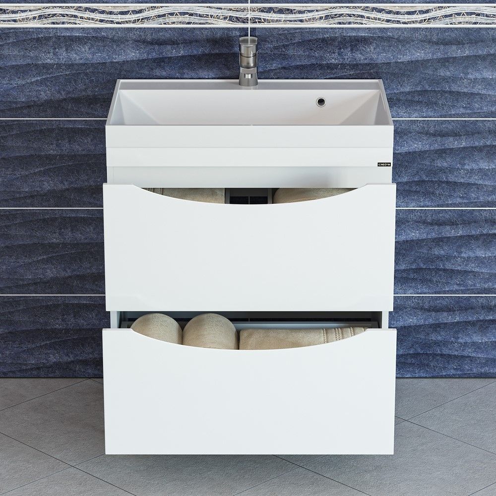 Тумба под раковину Санта Сатурн 70 см, 700268, 2 ящика, напольная, белый  (ум. Classic 70 литой мрамор)