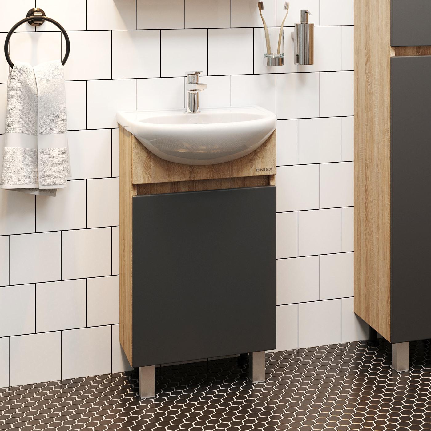 Тумба Onika Милтон 45 напольная, серая/дуб сонома (ум.Уют 45)