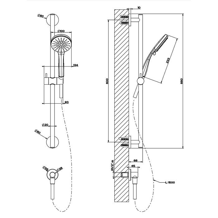 Gessi Emporio Emporio shower Штанга в комплекте с душевой лейкой на 3 позиции, шланг 1,50 м и вывод воды, цвет: Chrome