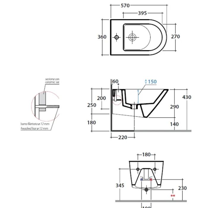 GLOBO Forty3 Биде подвесное 57*36см, с 1 отв. под смеситель, с системой скрытого крепежа, цвет белый