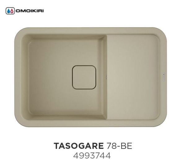 Мойка, OMOIKIRI, Tasogare, ширина, мм-780, глубина, мм-510, высота, мм-210, тип установки-встраиваемый, отверстия для смесителя-4 промаркированных, с переливом, сифон и донный клапан в комплекте, автоматический донный клапан-приобретается отдельно, матери