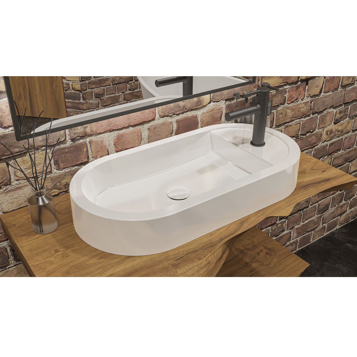 Умывальник WHITECROSS Malachite E 70x35 (белый глянец) иск. камень