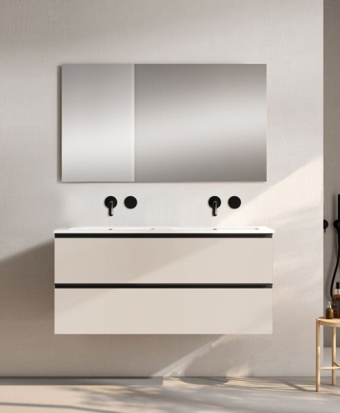 Visobath Granada, тумба 120 см, 2 ящика c черными ручками, цвет бежевый матовый лак (Cotton)