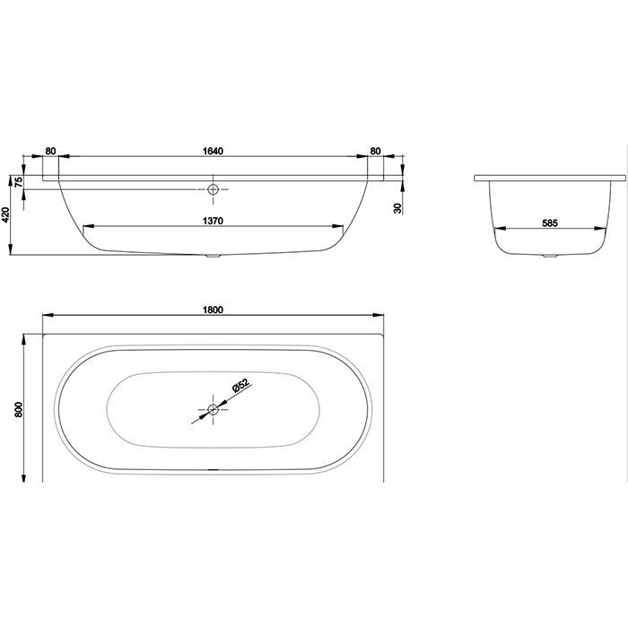 BETTE Starlet Ванна с шумоизоляцией 180х80х42, с самоочищающимся покрытием Glaze Plus и покрытием анти-слип, белая