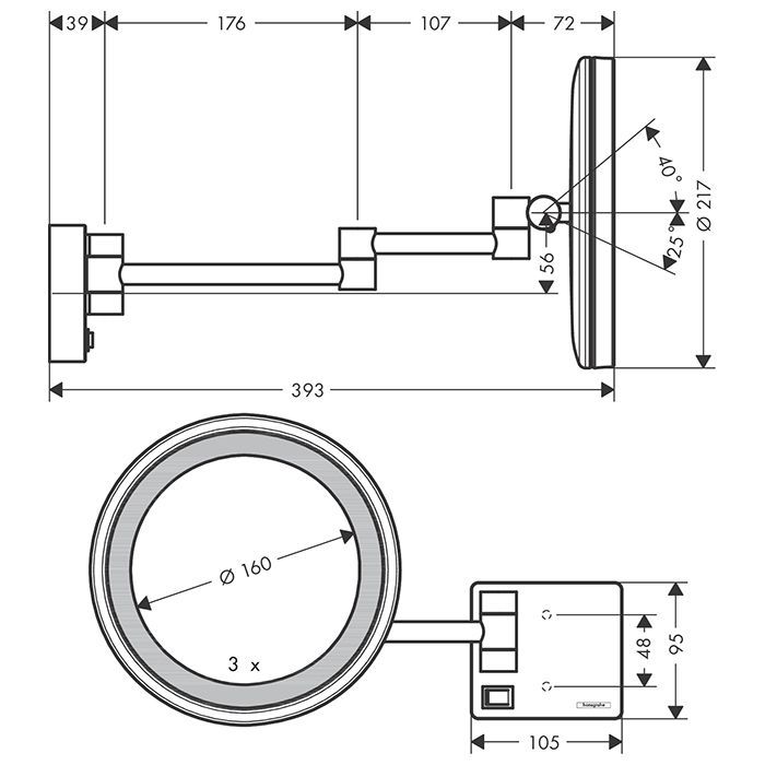 Косметическое зеркало, Hansgrohe, AddStoris, с подсветкой, LED, цвет-хром
