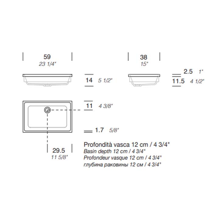 MILLDUE  Раковина  SKA встраиваемая сверху  из CERAMILUX ,59х38х2,5 см, без отв для смесителя, цвет белый матовый