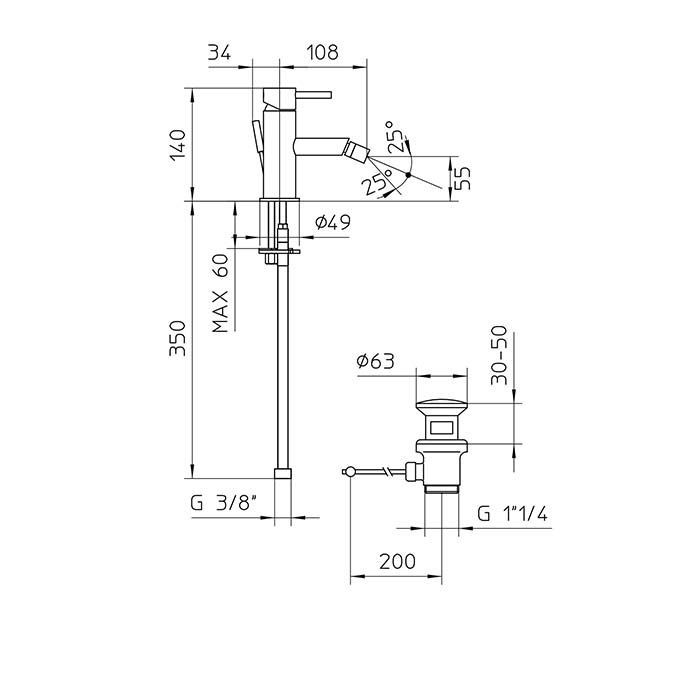 Bossini Oki Смеситель для биде на 1 отв., с донным клапаном 1”1/4, цвет: золото