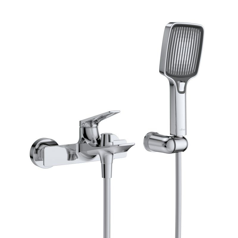 LINER-VD-GM Смеситель для ванны и душа однорычажный  в комплекте с ручным душем, шлангом и держателем, исполнение оружейная сталь, артикул LINER-VD-GM