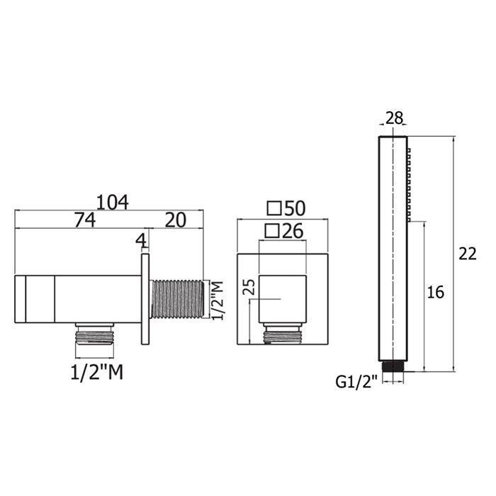 Plumberia Selection Комплект руч.душа, водорозетка с запорным клапан. И держат, душ квадр. латунь 1 реж антикальц., шланг PVC 1500мм,черн.мат.