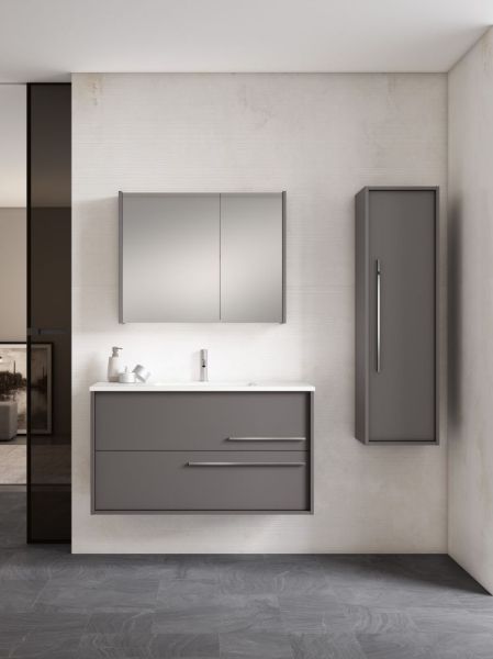 Visobath Aqua, тумба 100 см, 2 ящика c хромированными ручками, цвет пепельный матовый лак (Ceniza)