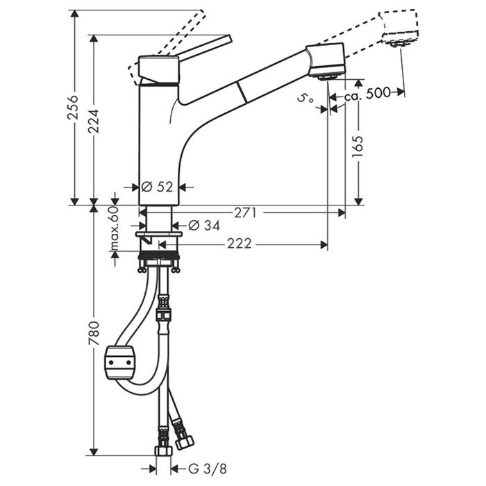 Смеситель для кухни, Hansgrohe, Talis S, тип открывания воды-однорычажный, тип регулирования воды-керамический узел смешивания, тип установки-на мойку, отверстия для монтажа-1, высота, мм-165, вынос излива, мм-222, тип излива-поворотный, на 150°, дополнит Смеситель для кухни, Hansgrohe, Talis S, тип открывания воды-однорычажный, тип регулирования воды-керамический узел смешивания, тип установки-на мойку, отверстия для монтажа-1, высота, мм-165, вынос излива, мм-222, тип излива-поворотный, на 150°, дополнит