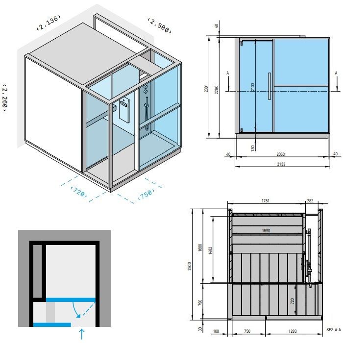 Effegibi Logica H Хаммам с душевой зоной, для ниши L.H. 214x250xh226см, отделка: Soft Sand