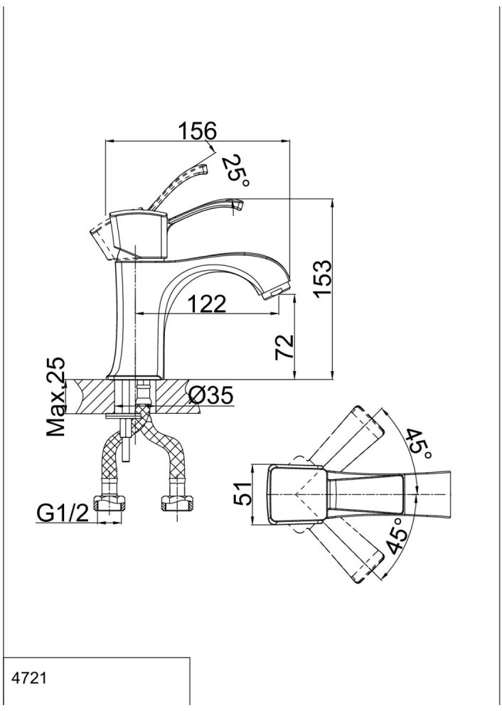 Смеситель для раковины DK Rhein Bach (DA1472101), артикул DA1472101