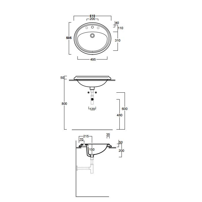 SIMAS Arcade Раковина  встроенная 61x50,5см с 3 отв. под смеситель, цвет белый