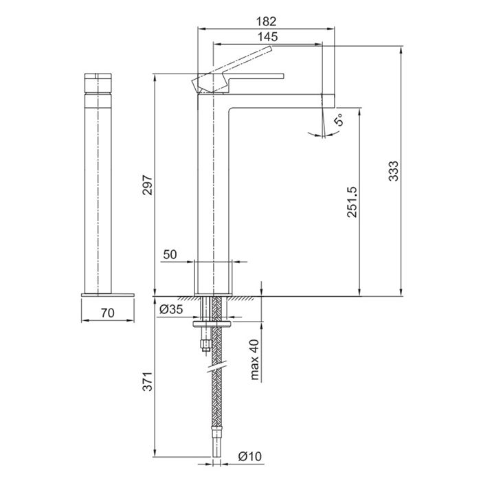 Fantini AR/38 Смеситель для раковины, 1 отв., без донного клапана, излив 145мм, цвет: хром