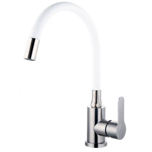 Смеситель для кухни с гибким изливом FASHUN A54101-8, сатин/белый