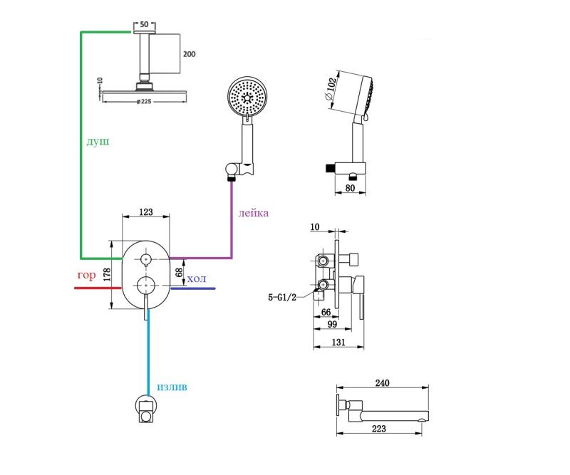 Душевая система встраиваемая Bronze de Luxe SCANDI 14582/1B, черный, артикул 14582/1B
