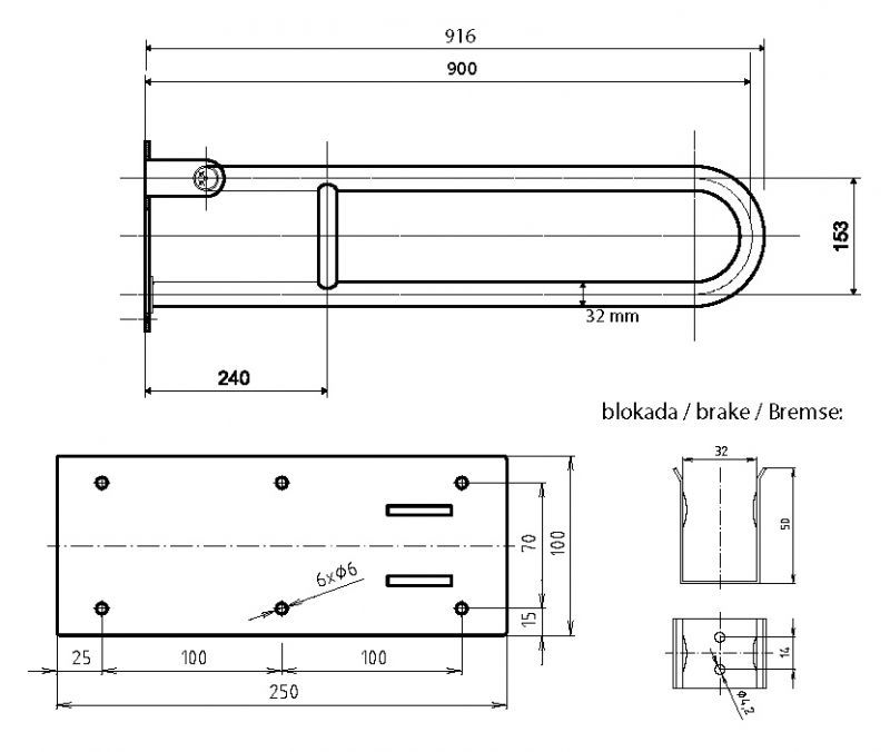 HELP Опорный U-образный поручень - 900mm, глянец