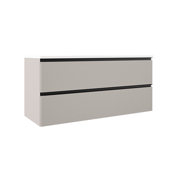 Visobath Granada, тумба 120 см, 2 ящика c черными ручками, цвет бежевый матовый лак (Cotton), артикул 70459/87608