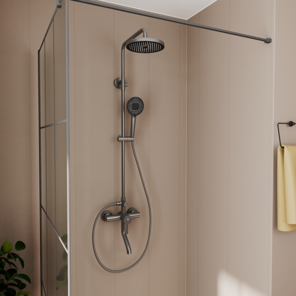 Душевая система с изливом RUSH Melos графит (SUS1101-40Grey), артикул SUS1101-40Grey