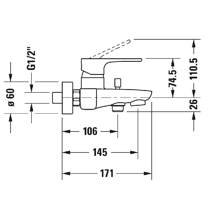 Duravit B.1 Смеситель для ванны настенный с переключателем излив/ручной душ, цвет: хром