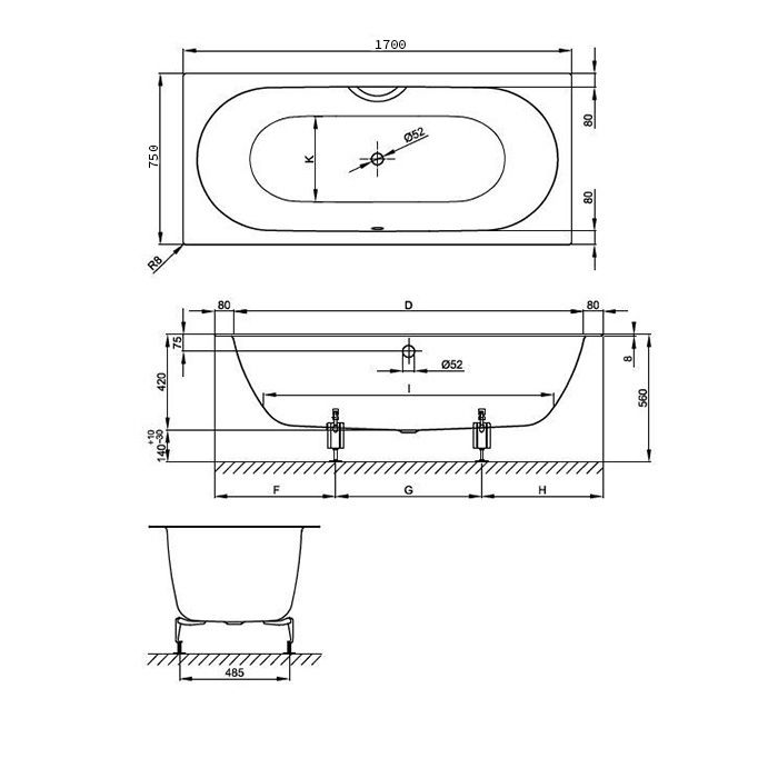 Опора для ванны, Bette, универсальная, комплект-2 штуки, артикул B23-1500