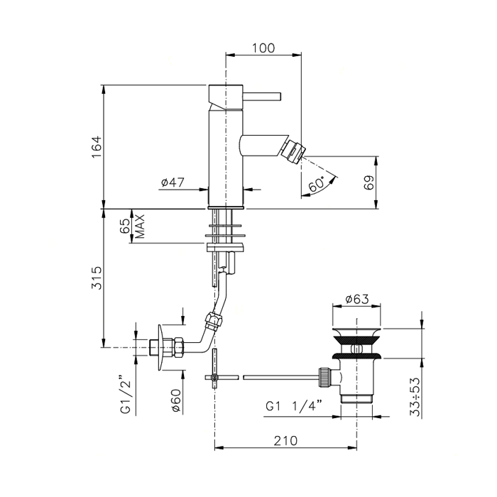Nicolazz Olympus Смеситель для биде на 1 отверстие, с донным клапаном, цвет: хром