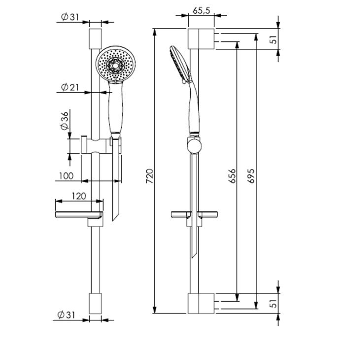 Душевой гарнитур, Fima Carlo Frattini, Sliding rail, размер штанги, мм-720, размер шланга, мм-1500, размер душевого диска, мм-96,5, форма лейки-круглая, количество режимов-3, с полочкой для мыла, цвет-черный матовый