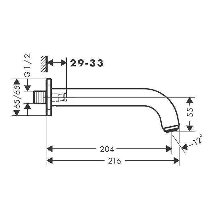 Излив, Hansgrohe, Vernis, вынос излива, мм-204, стандарт подводки-1/2" Излив, Hansgrohe, Vernis, вынос излива, мм-204, стандарт подводки-1/2"